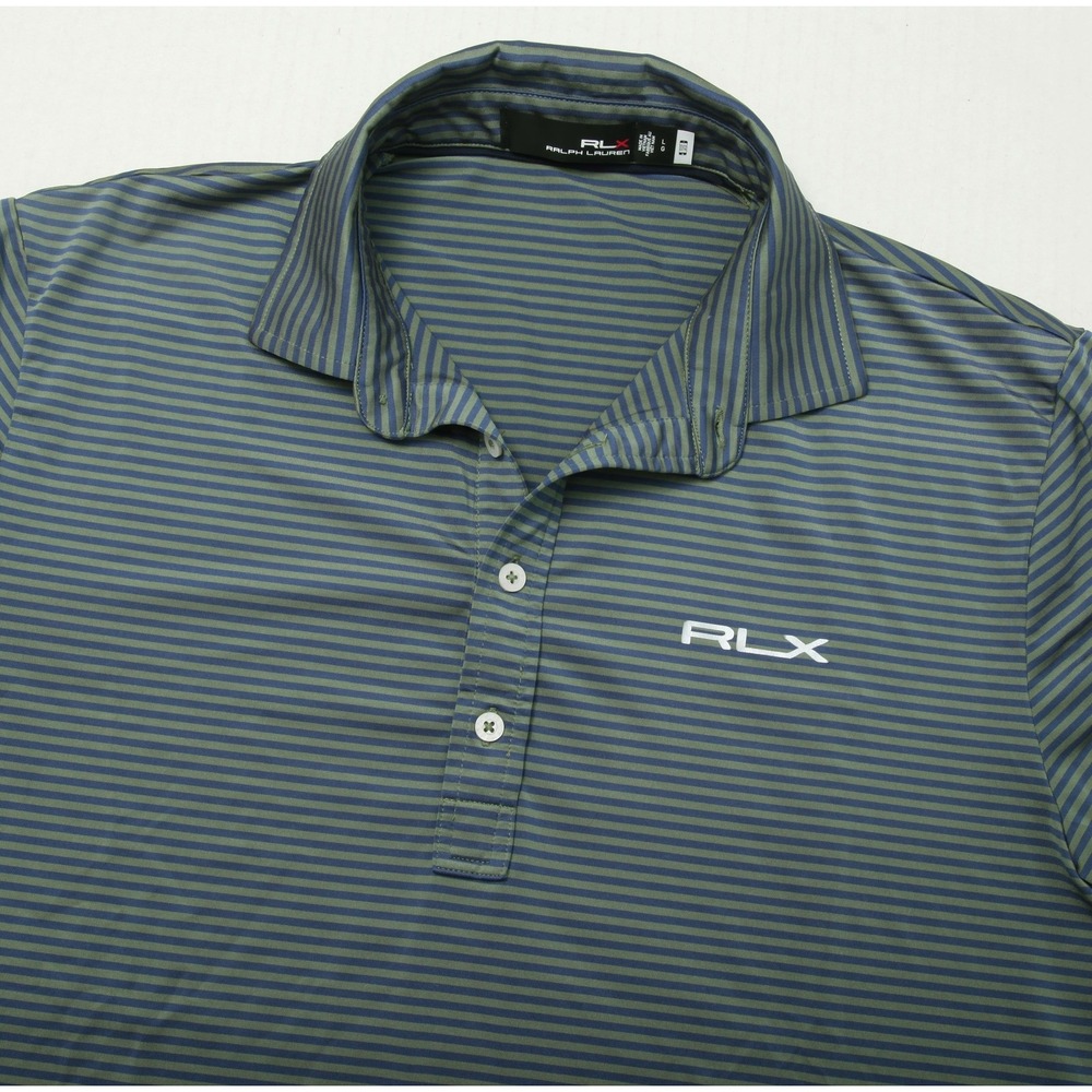 RLX Ralph Lauren Polo Shirt Mens Large Blue Stripe Golf Performance Stretch